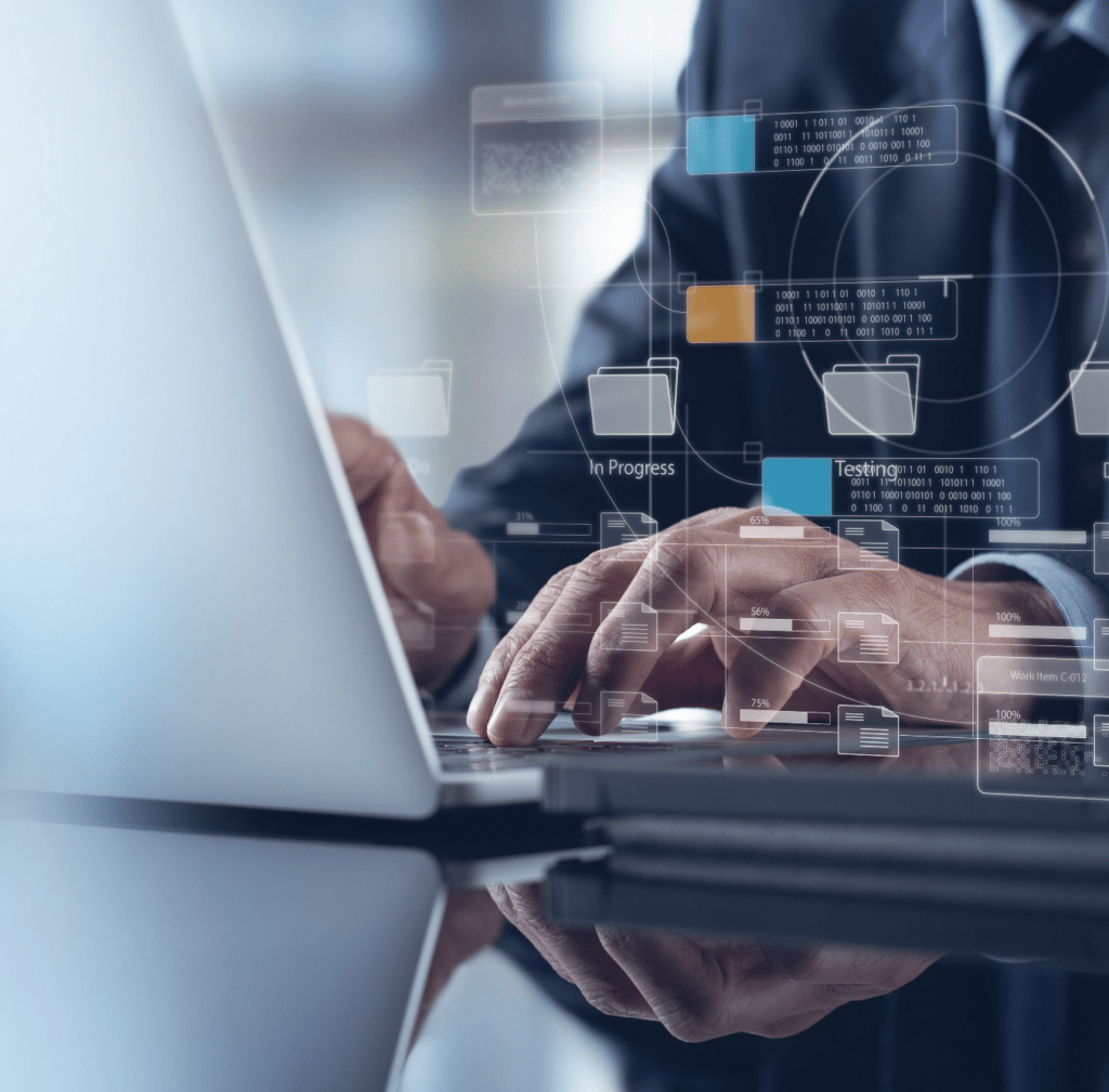 Data Interface Superimposed on a Laptop